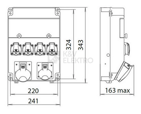 Obrázek produktu Zásuvková skříň ETI EDS11 RCD 4/1 16 B+C IP54 4x230V 1x400V/16A/5p jištěná s chráničem 001105456 1
