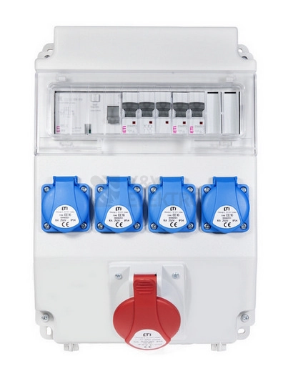 Obrázek produktu Zásuvková skříň ETI EDS11 RCD 4/1 32 B+C IP54 4x230V 1x400V/32A/5p jištěná s chráničem 001105459 0