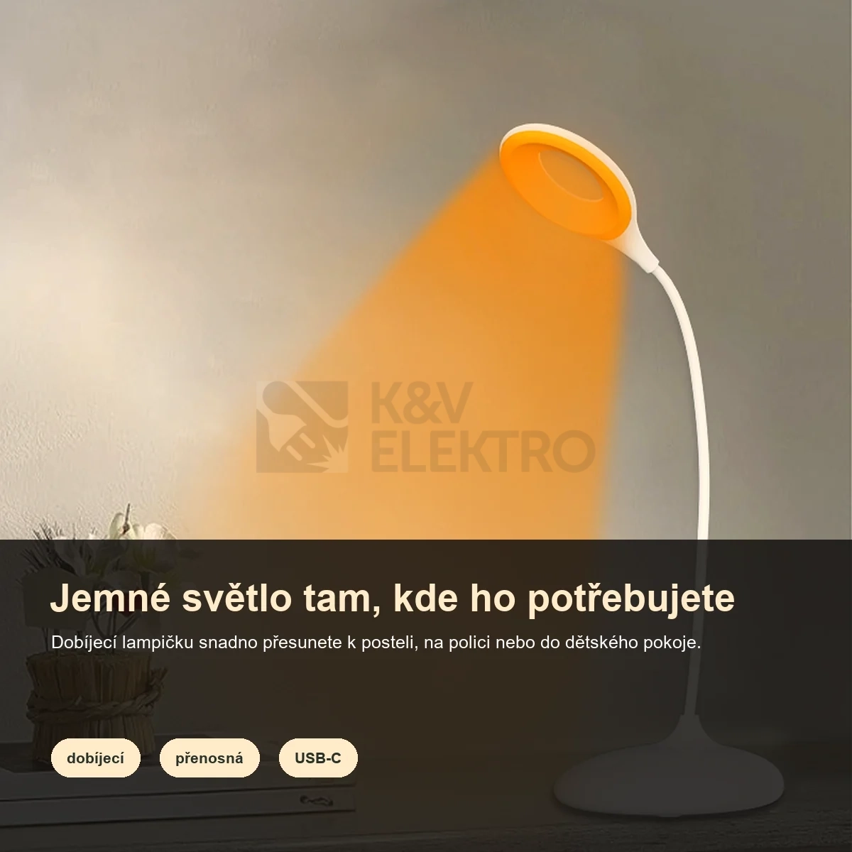 Obrázek produktu Dobíjecí LED lampička Lumbio MELATIME krokově stmívatelná 1600K bez modré složky
9