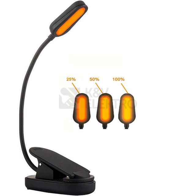 Obrázek produktu Dobíjecí LED lampička na čtení MELATIME krokově stmívatelná 1600K bez modré složky s CLIP-ONEM 4