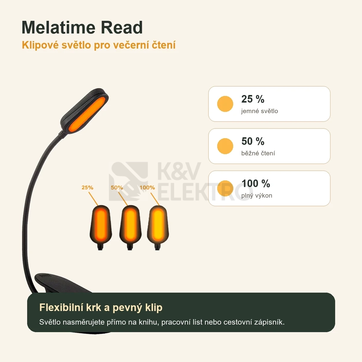 Obrázek produktu LED lampička na čtení MELATIME bez modré složky s CLIP-ONEM 5