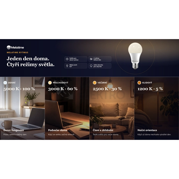 Obrázek produktu Multispektrální LED žárovka E27 Lumbio MELATIME Rytmus 10W stmívatelná se 4 světelnými režimy (1200-5000K) s NIR technologií 2