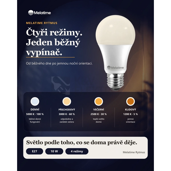 Obrázek produktu Multispektrální LED žárovka E27 Lumbio MELATIME Rytmus 10W stmívatelná se 4 světelnými režimy (1200-5000K) s NIR technologií 3