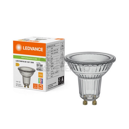 Obrázek produktu LED žárovka GU10 PAR16 LEDVANCE PARATHOM 6,9W (50W) teplá bílá (2700K) stmívatelná, reflektor 120° 1
