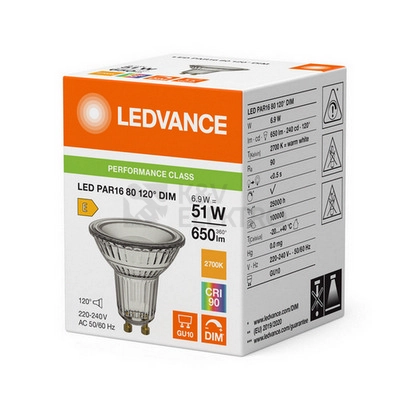 Obrázek produktu LED žárovka GU10 PAR16 LEDVANCE PARATHOM 6,9W (50W) teplá bílá (2700K) stmívatelná, reflektor 120° 2
