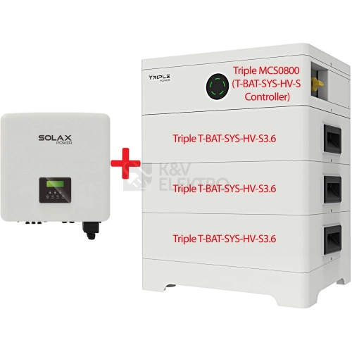 Set SOLAX X3 Hybrid G4 10.0 + Triple MCS0800 (T‑BAT‑SYS‑HV‑S Controller) + 3x Triple Power HV 3,6 kWh (celkem 10,8 kWh)