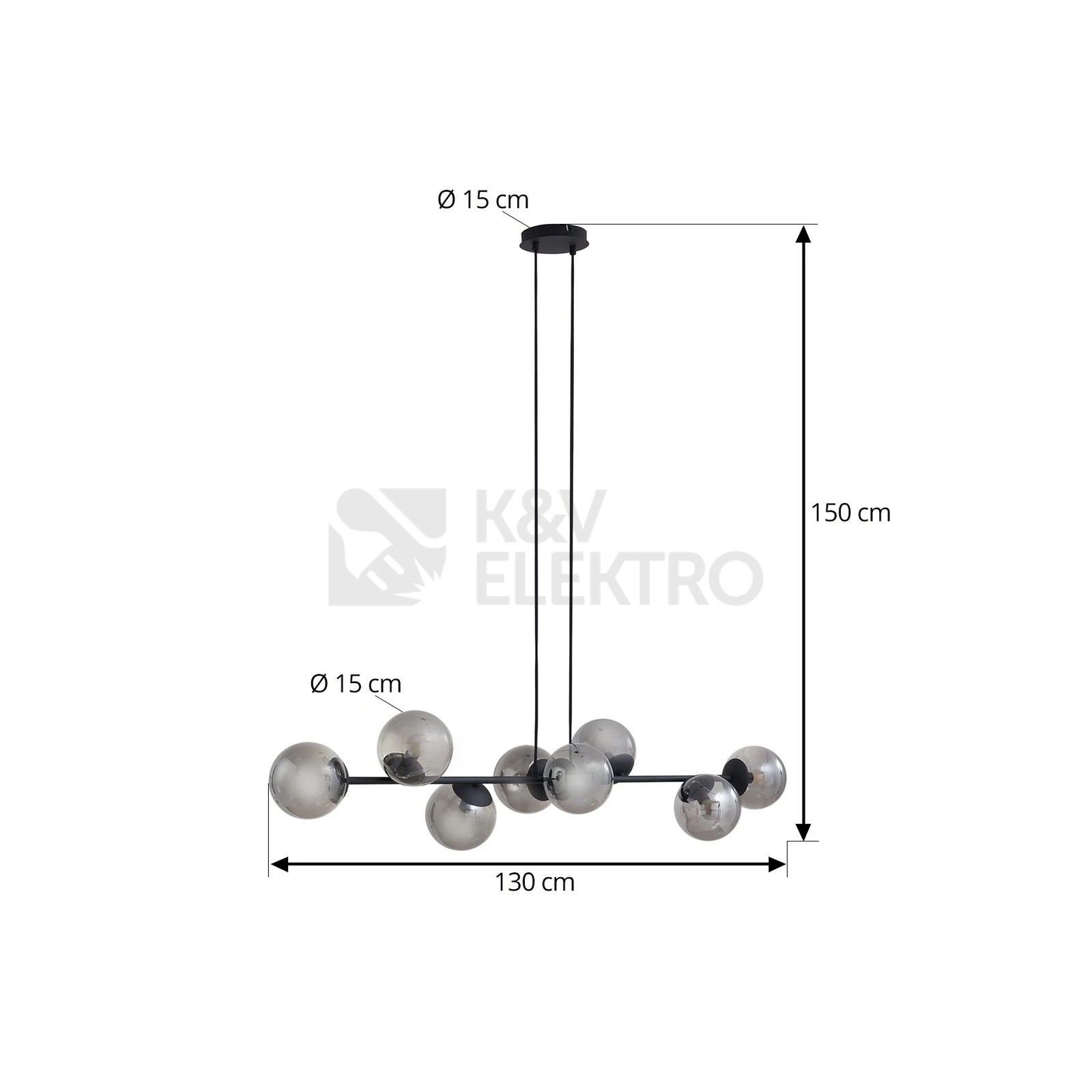 Obrázek produktu Závěsné svítidlo Lindby Isamer kouřově šedá 130 cm 8x E14 10W LED bez žárovek stmívatelné 10034203 1