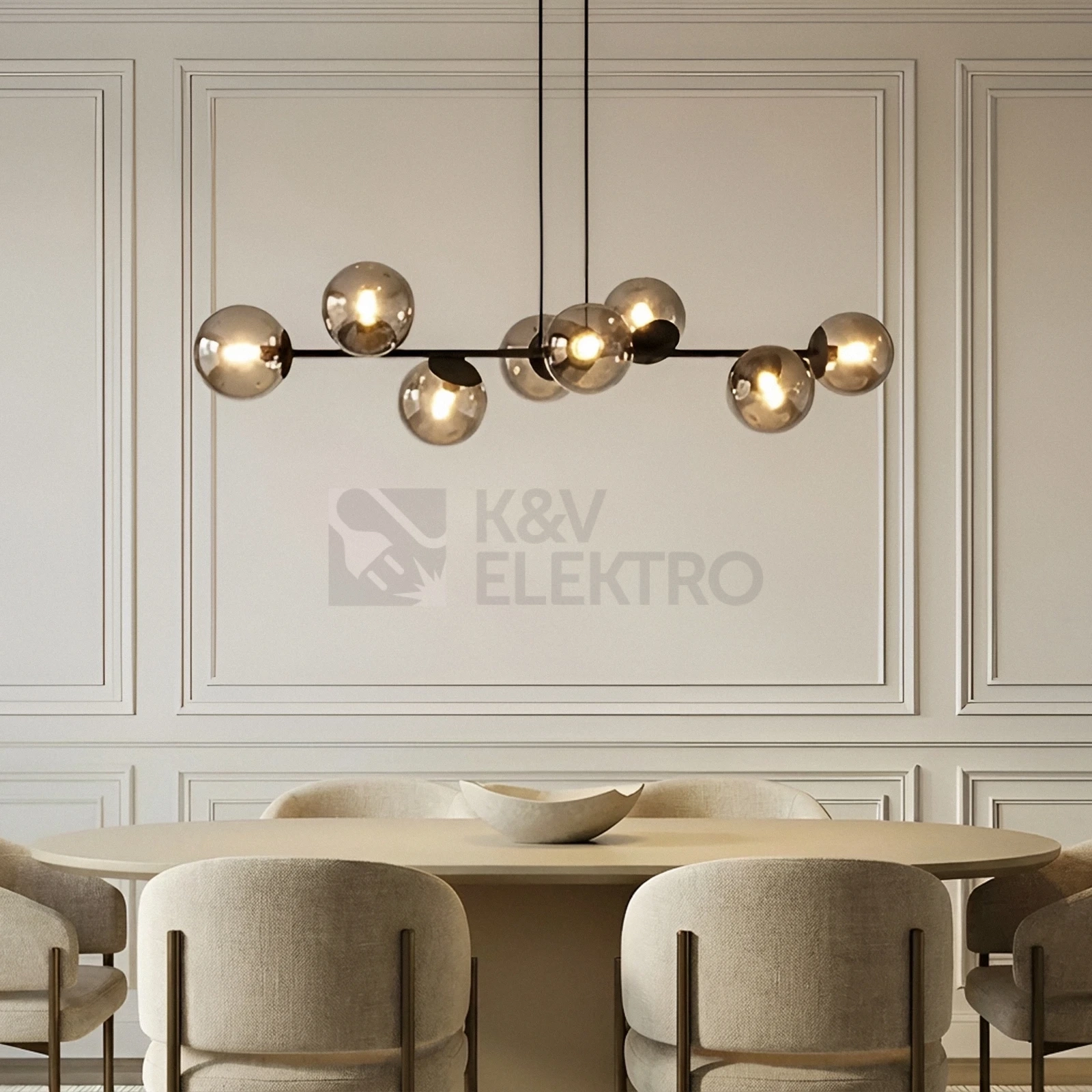 Obrázek produktu Závěsné svítidlo Lindby Isamer kouřově šedá 130 cm 8x E14 10W LED bez žárovek stmívatelné 10034203 6