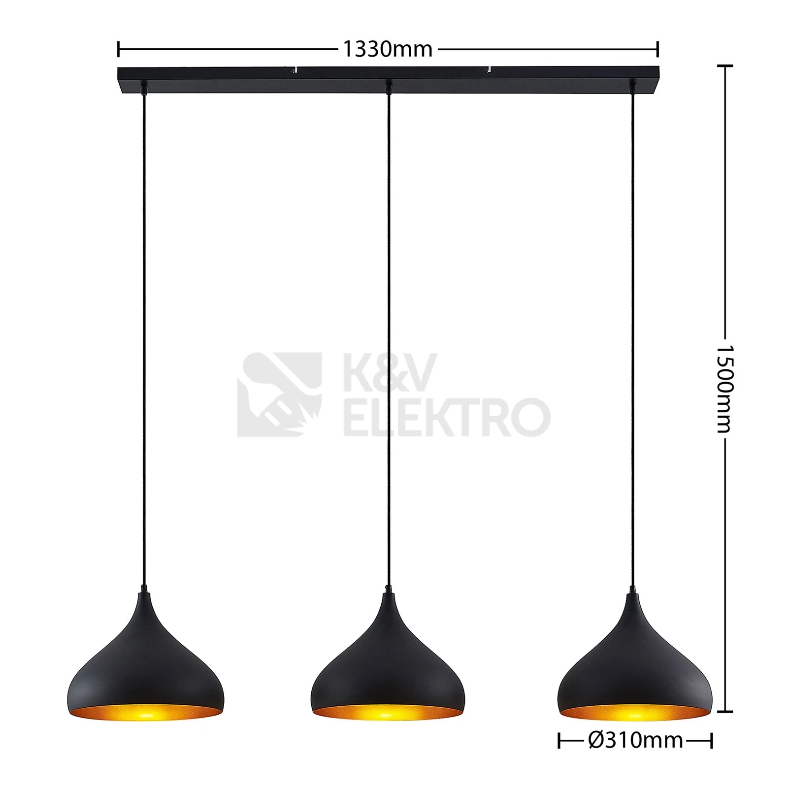 Obrázek produktu Závěsné svítidlo Lindby Elamira černá/zlatá kov 133cm 3xE27 60W bez žárovek 9627803 1