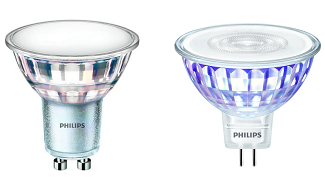 LED žárovky GU10 (vlevo) a GU 5,3 ve tvaru reflektoru značky Philips